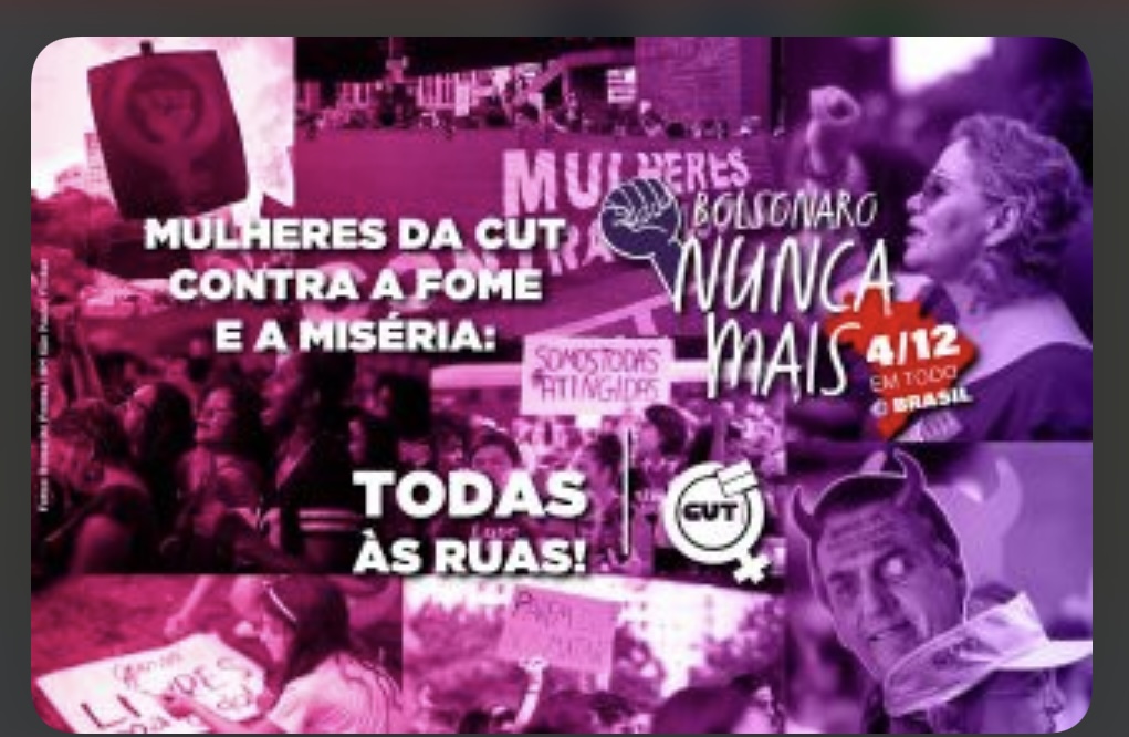 “Bolsonaro nunca mais” é a palavra de ordem das mulheres nos atos deste sábado (4/12)