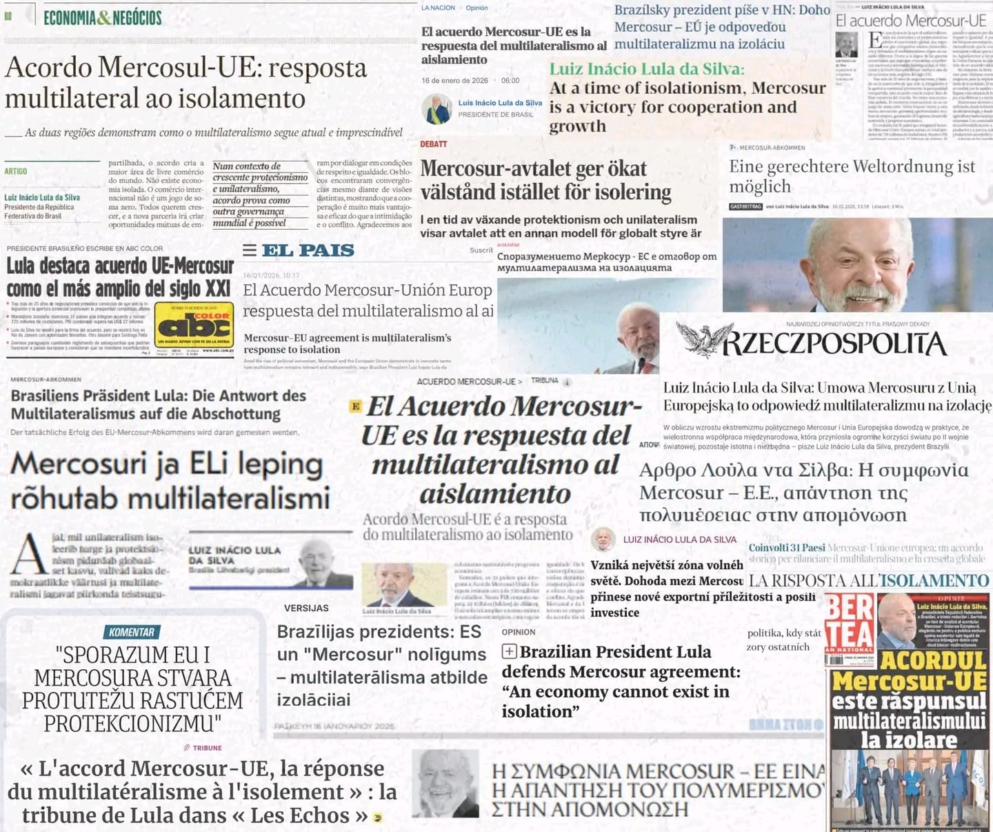 Leia mais sobre o artigo Artigo do presidente Lula publicado em jornais de 27 países do Mercosul e da União Europeia