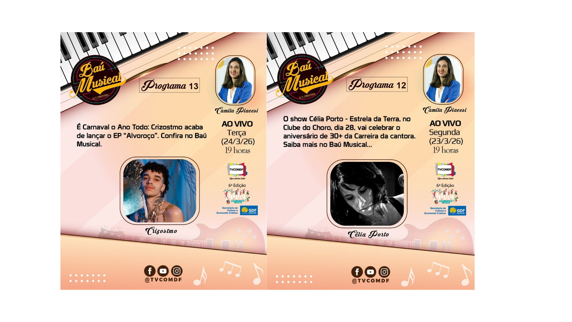 Leia mais sobre o artigo Baú Musical recebe a cantora Célia Porto e o cantor Crizostmo