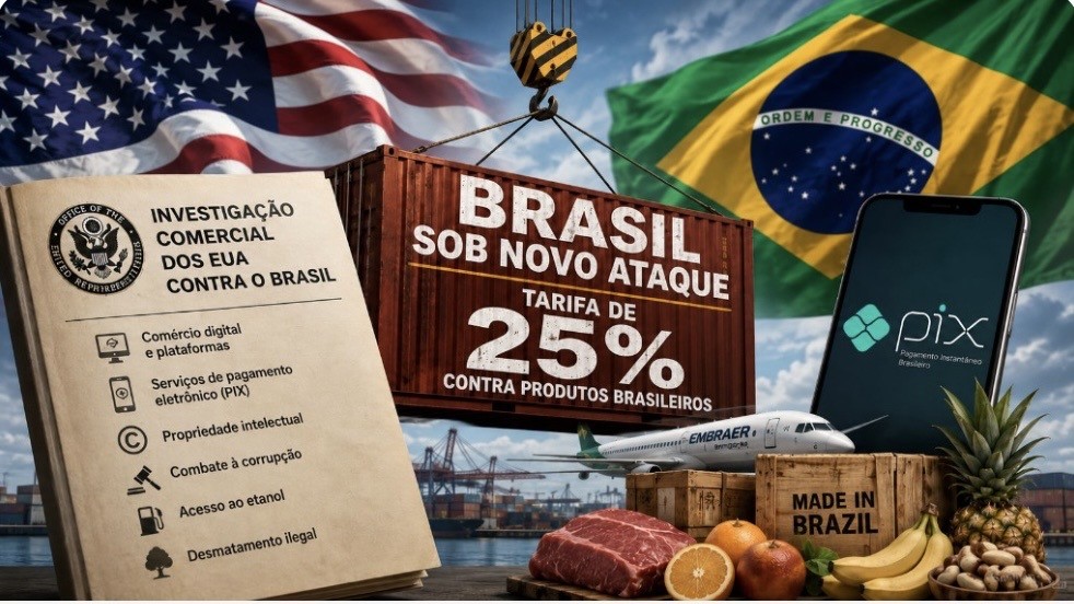 No momento, você está visualizando EUA propõem nova tarifa de 25% contra produtos brasileiros e miram Pix em investigação comercial